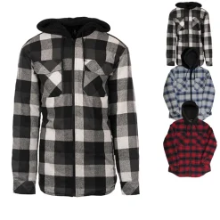 BU8620 Burnside Herren Flannel Jacke mit Kapuze Sherpa-Futter