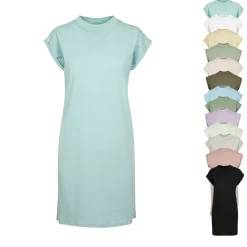 BY101 Build Your Brand Damen Stehkragen Kleid mit verlängerter Schulter