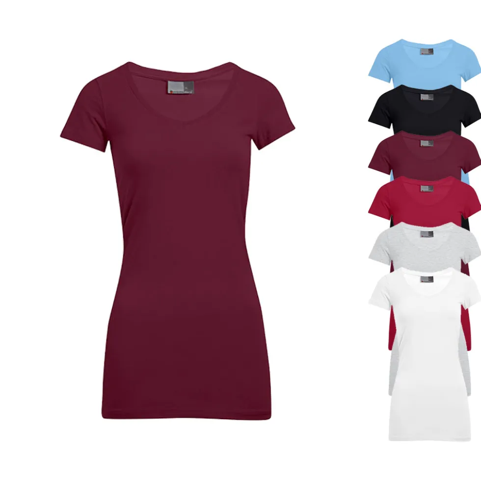 E3087 Promodoro Damen V Ausschnitt T-Shirt Lang Figurbetont