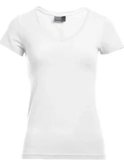 E3086 Promodoro Damen V Ausschnitt T-Shirt Figurbetont Kurzarm