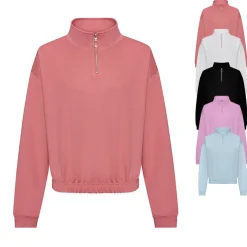JH037 Just Hoods Damen kurz geschnittenes Sweatshirt mit 1/4-Reißverschluss