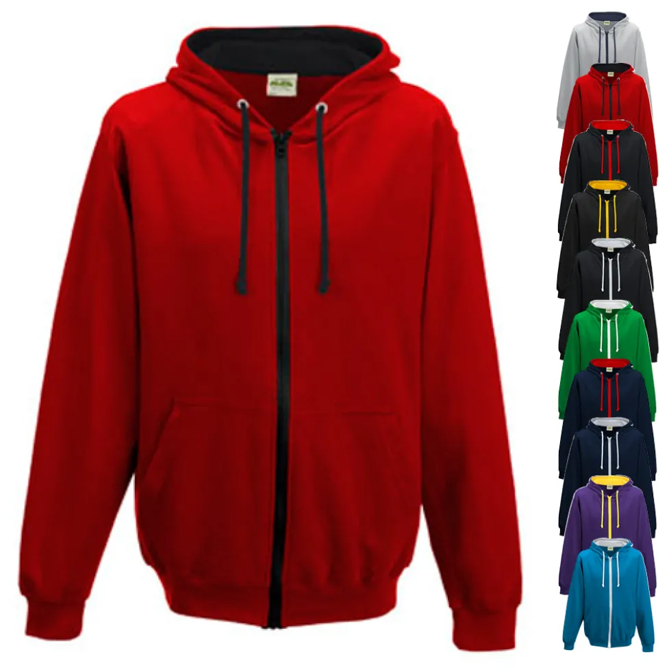 JH053 Just Hoods Kapuzenjacke mit kontrastfarbenem Kunststoff-Reißverschluss