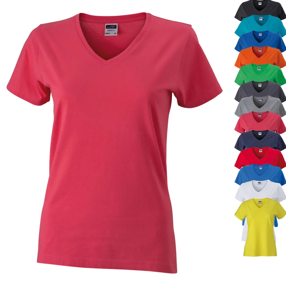 JN972 James+Nicholson Damen V-Ausschnitt T-Shirt kurzarm schlanke Passform