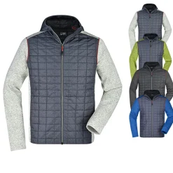 JN772 James+Nicholson Herren Hybrid Stickfleecejacke