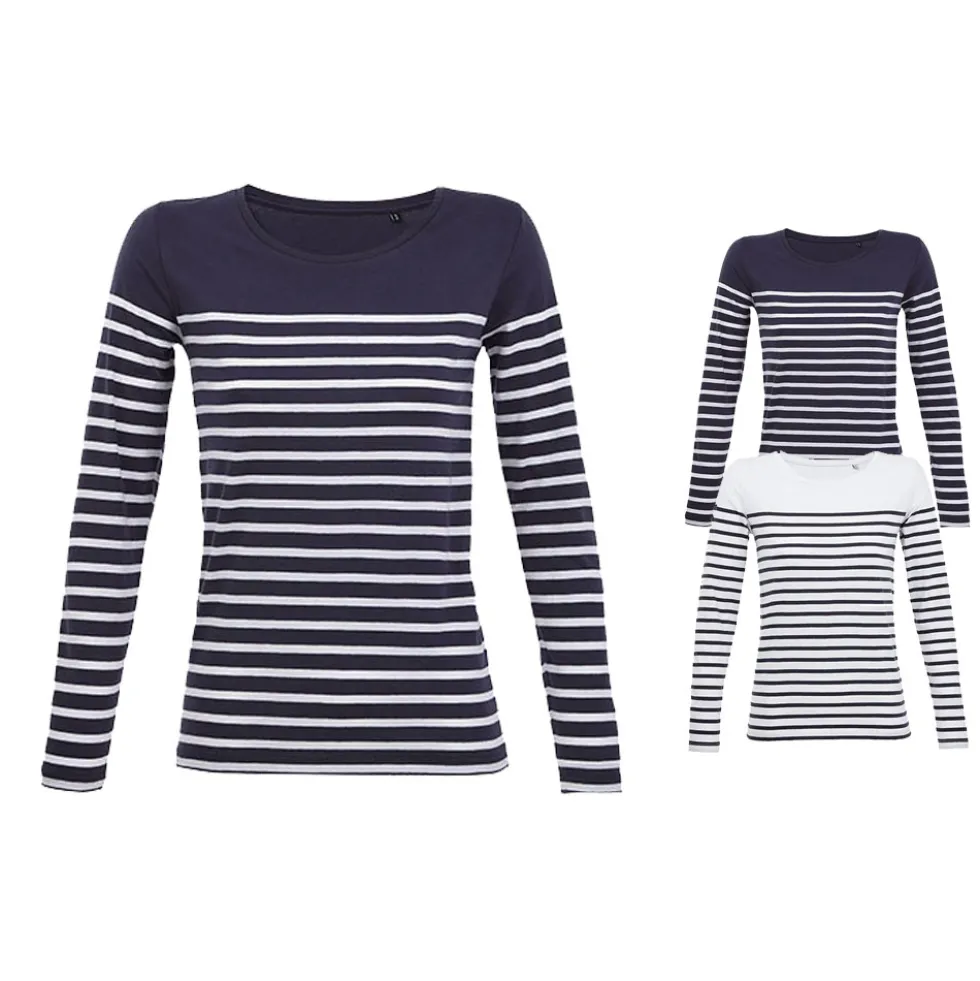 L03100 SOLS Damen Langarm T-Shirt MATELOT Gestreift