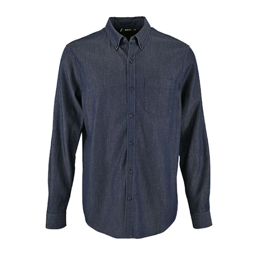 L02100 SOL´S Herren Denim Fischgrätenmuster Hemd Barry