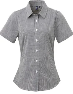 PW321 Premier Workwear Damen Bluse Vichy-Muster kurzarm