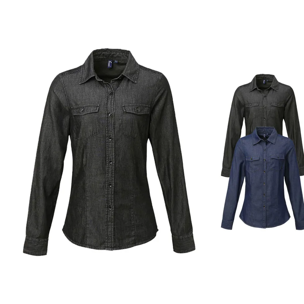 PW322 Premier Workwear Damen Jeanshemd aus 100% Baumwolle