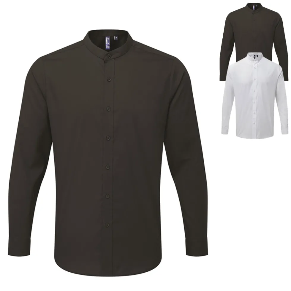 PW258 Premier Workwear Herren Hemd „Großvater“-Stehkragen langarm