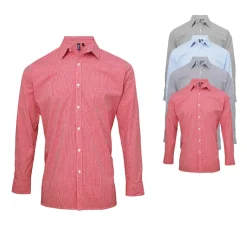 PW220 Premier Workwear Herren Hemd Langarm im beliebten Vichy-Muster