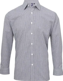 PW220 Premier Workwear Herren Hemd Langarm im beliebten Vichy-Muster
