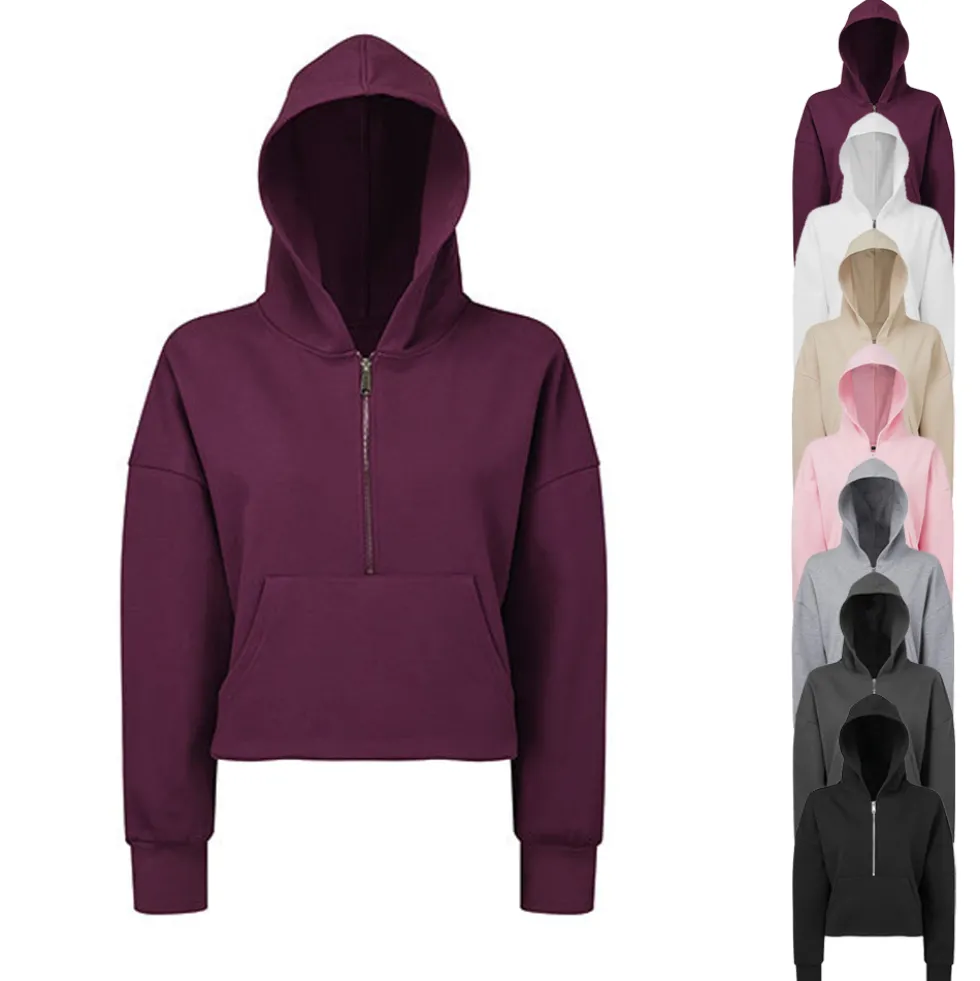 TR077 TriDri Damen Kapuzen Sweatshirt mit 1/2-Reißverschluss