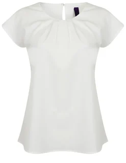W597 Henbury Damenbluse mit Falten vorne und kurzen Ärmeln