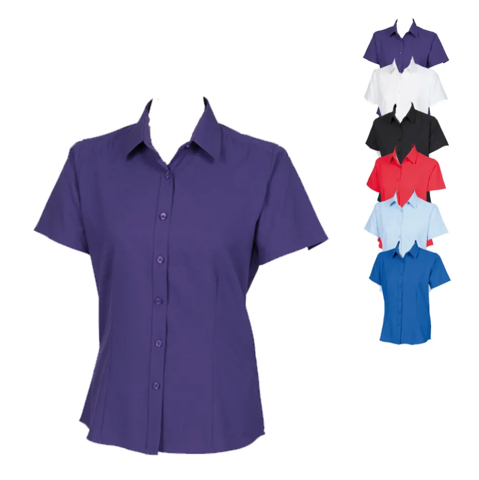W596 Henbury Damen kurzarm Bluse Schweißtransportierendes Cofrex/Pufy® Polyester-Garn