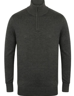 W729 Henbury Herren Pullover mit Viertelreißverschluss
