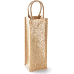 WM433 Westford Mill Flaschentasche aus Jute mit Golddetails im Stoff