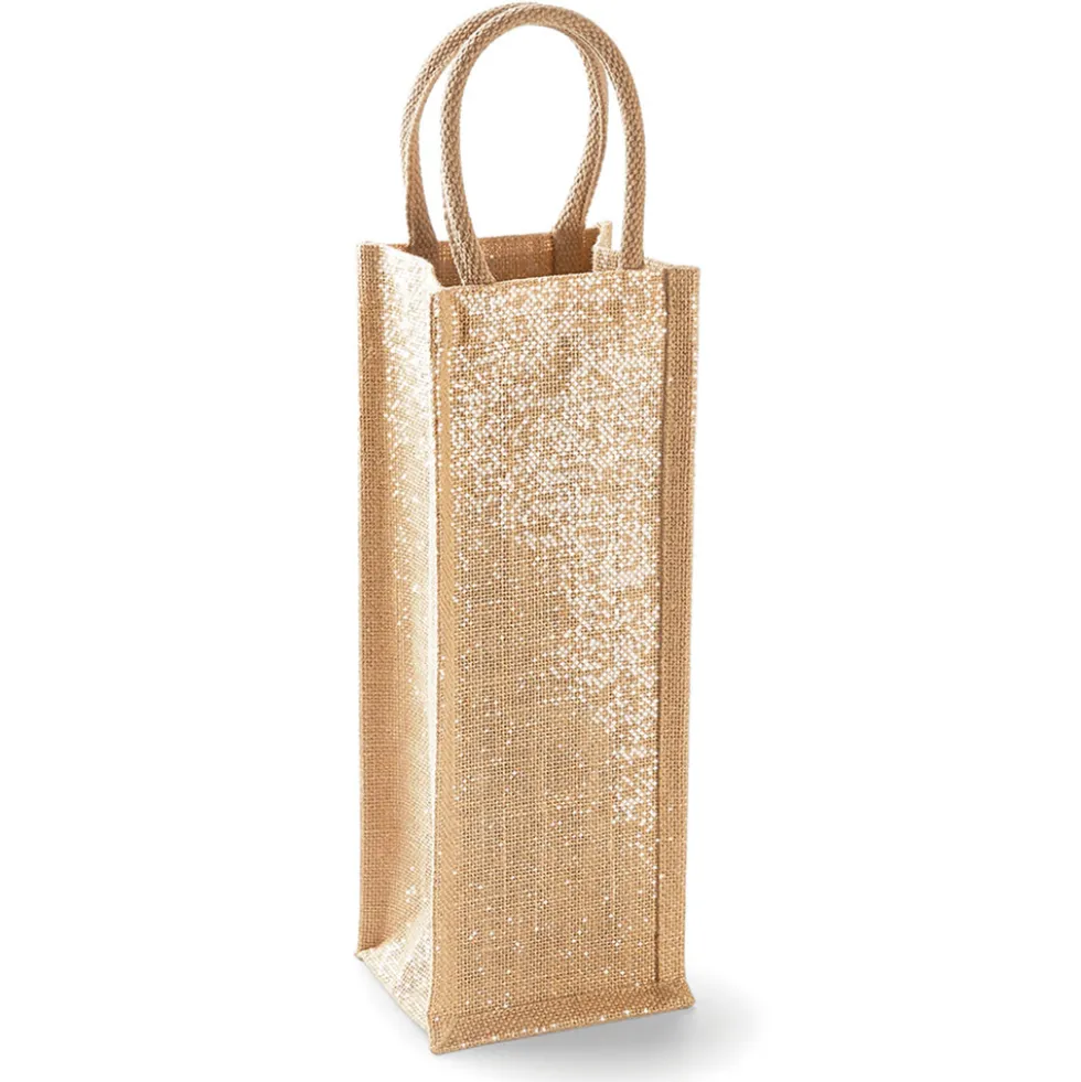 WM433 Westford Mill Flaschentasche aus Jute mit Golddetails im Stoff