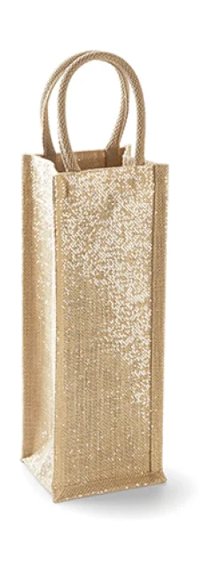 WM433 Westford Mill Flaschentasche aus Jute mit Golddetails im Stoff