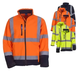 YK09 YOKO Hi-Vis hochsichtbare Softshelljacke mit zwei reflektierenden Bändern
