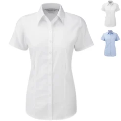 Z963F Russell Collection Fischgrätmuster Bluse Kurzarm Damen
