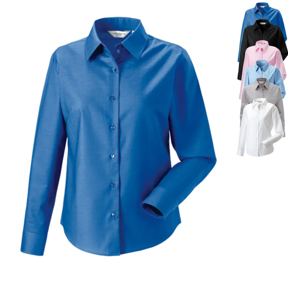 Z932F Russell Collection Langärmelige Oxford-Bluse