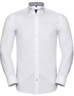 Z964 Russell Collection Herren langarm tailliert CONTRAST Fischgrätmuster Hemd