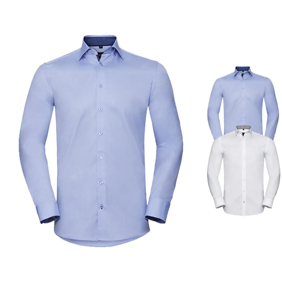 Z964 Russell Collection Herren langarm tailliert CONTRAST Fischgrätmuster Hemd